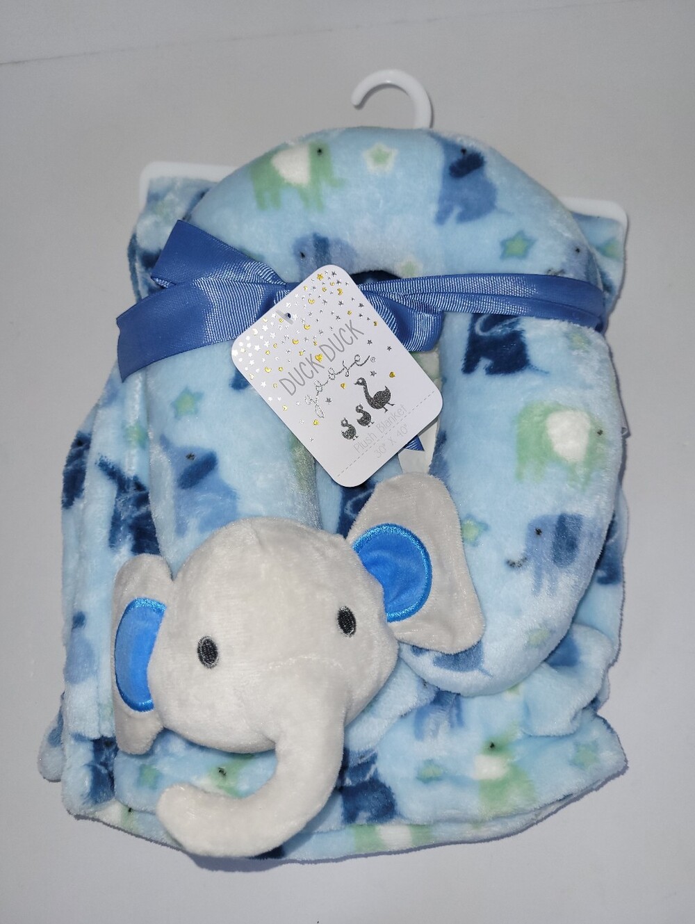 Duck Duck Goose Blue Elephant Plush Neck Pillow & Blanket NWT